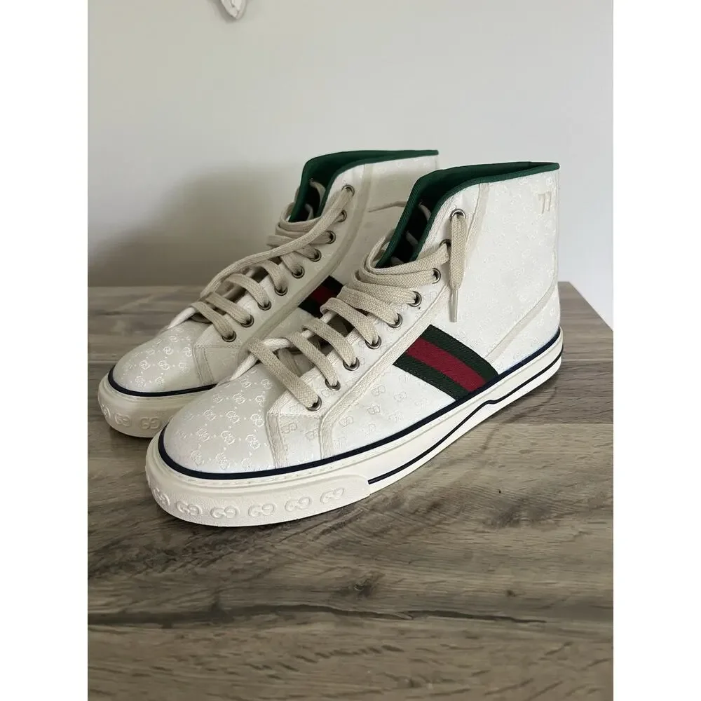 Size 11 - Gucci Tennis 1977 High Top White Mini GG Sneakers Stripe Shoes